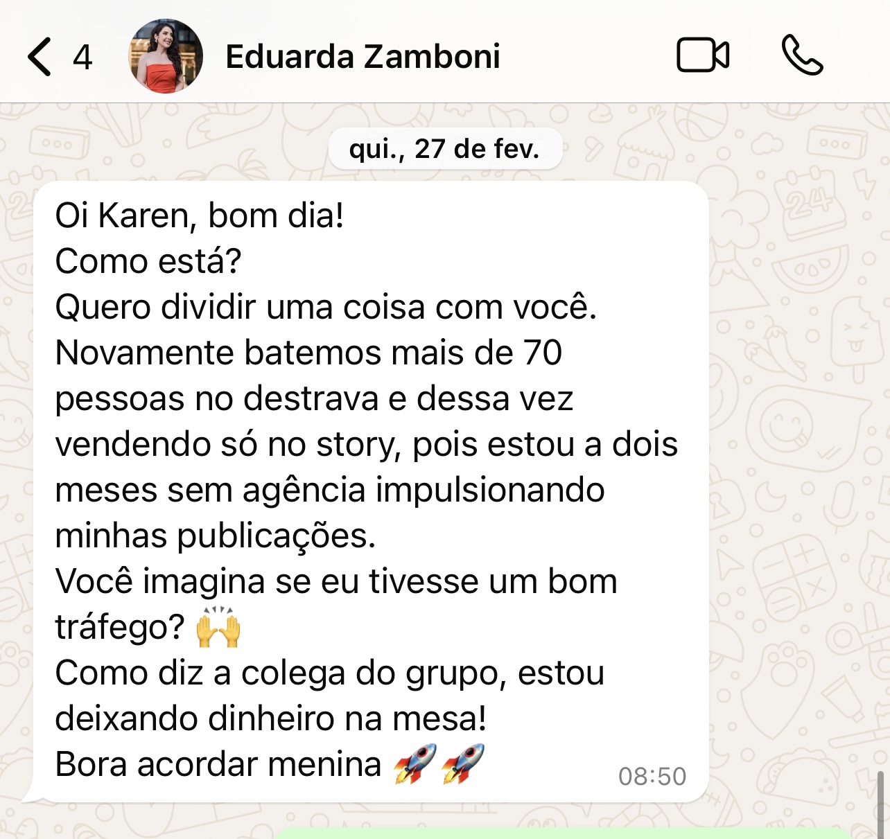 Depoimento — mais de 70 participantes no grupo