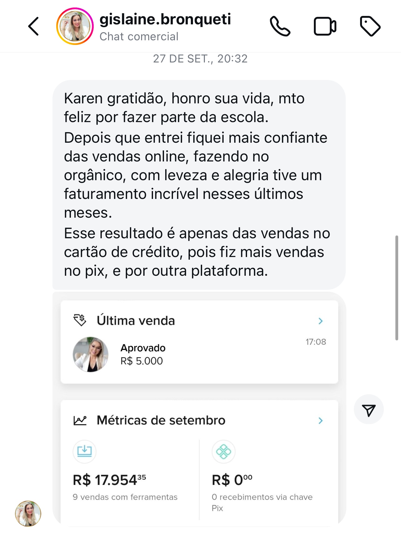 Depoimento — faturou quase 18 mil reais em setembro só no orgânico