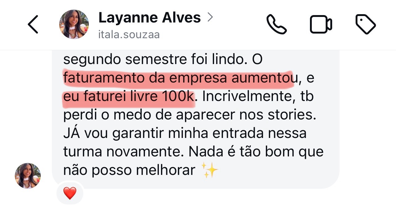 Depoimento — faturou 100 mil reais livres na empresa